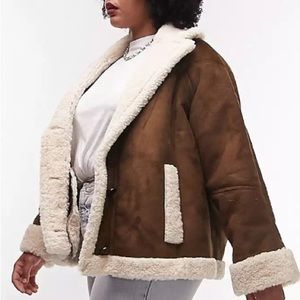 Top shop Chocolate Faux Shearling Coat sz 18